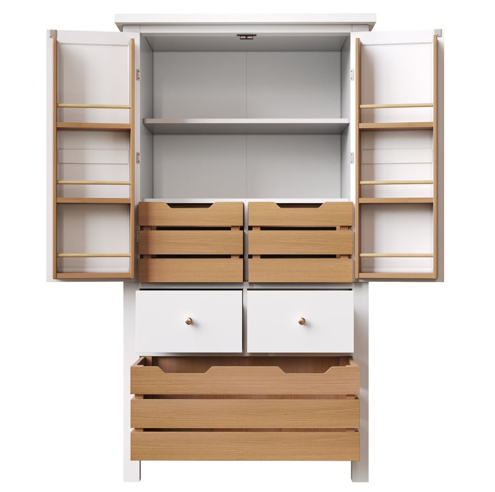REDOM Küchenschrank aus Spanplatte mit 5 Schubladen 80x40x140 cm, Weiß style vintage Weiß Spanplatte