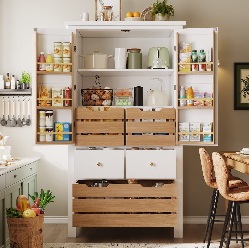 Küchenschrank aus Spanplatte mit 5 Schubladen 80x40x140 cm, Weiß