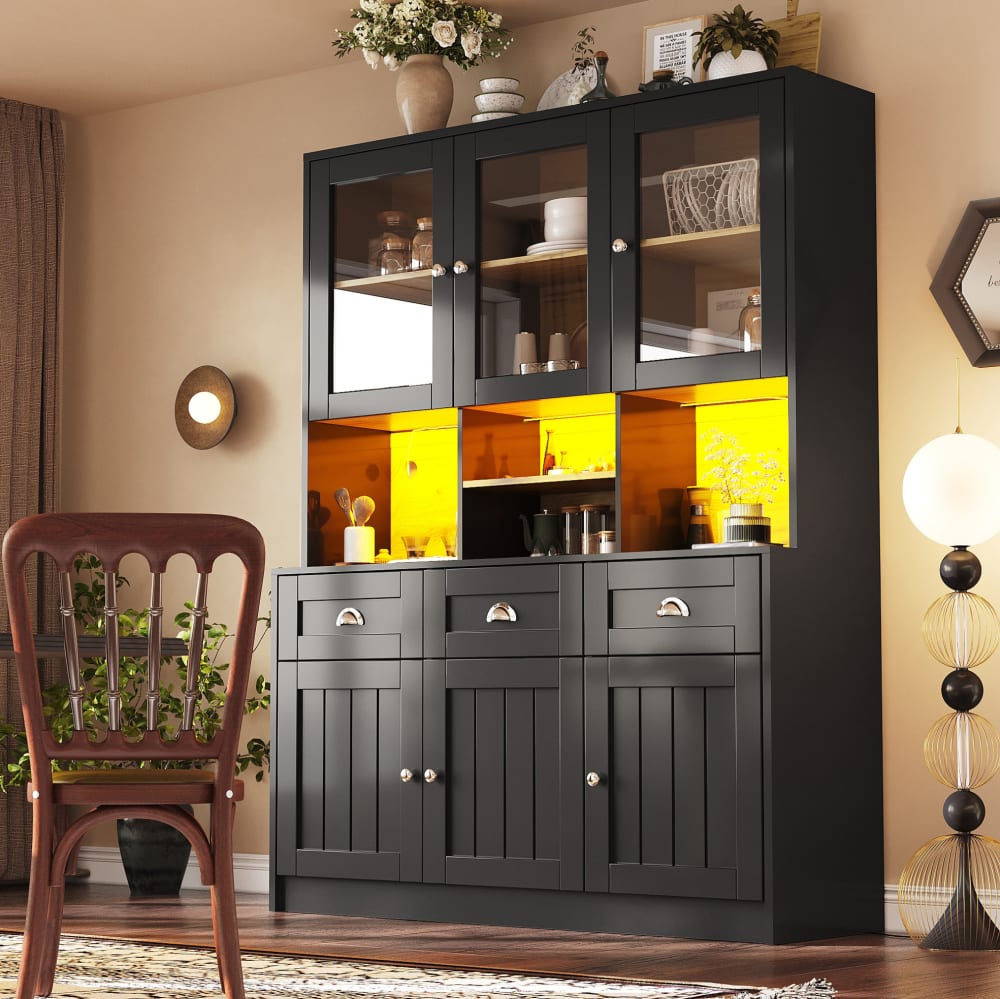Küchenschrank aus MDF mit LED-Beleuchtung 140x40x175 cm, Schwarz
