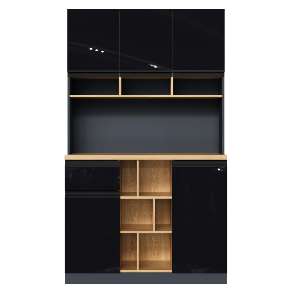 REDOM Küchenschrank aus Spanplatte mit Schublade Schwarz/Natur style modern Schwarz Spanplatte