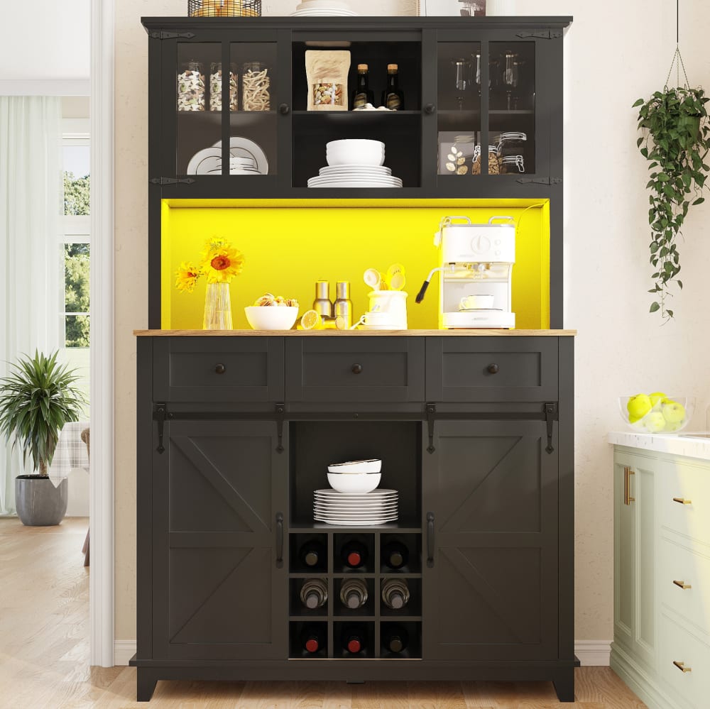 Buffet de cuisine en mdf avec led noir 105x38,4x180 cm