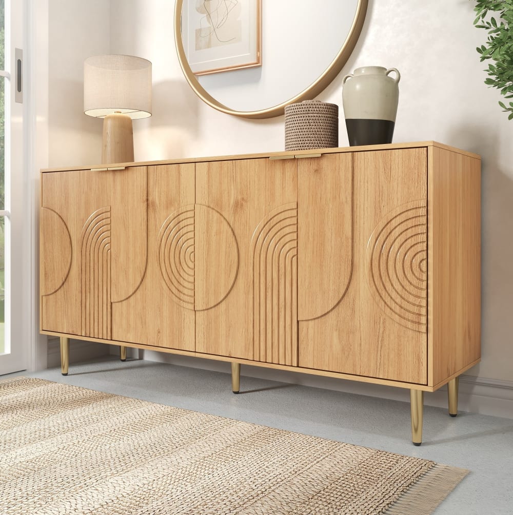Sideboard aus Spanplatte mit 4 Türen 140x40x72 cm, Natur -