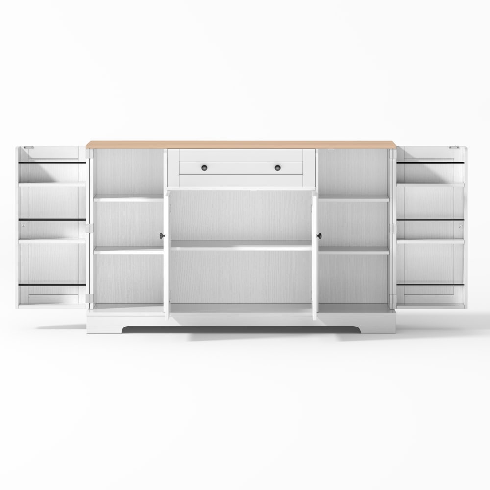 REDOM Küchenbuffet aus MDF mit Stauraum 138 cm, Natural+White Beige Spanplatte