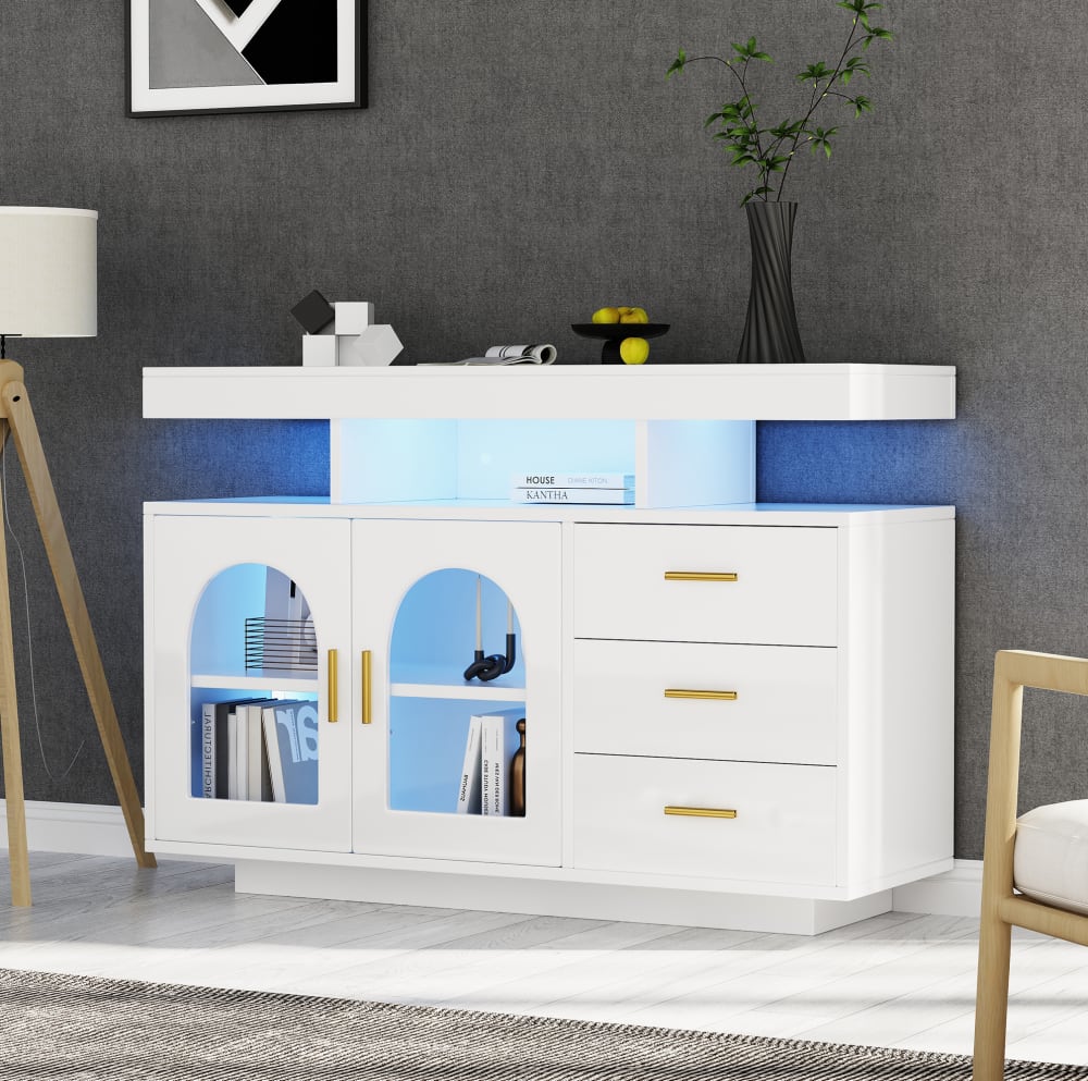 Buffets en panneaux de particules avec led blanc 120x40x80 cm