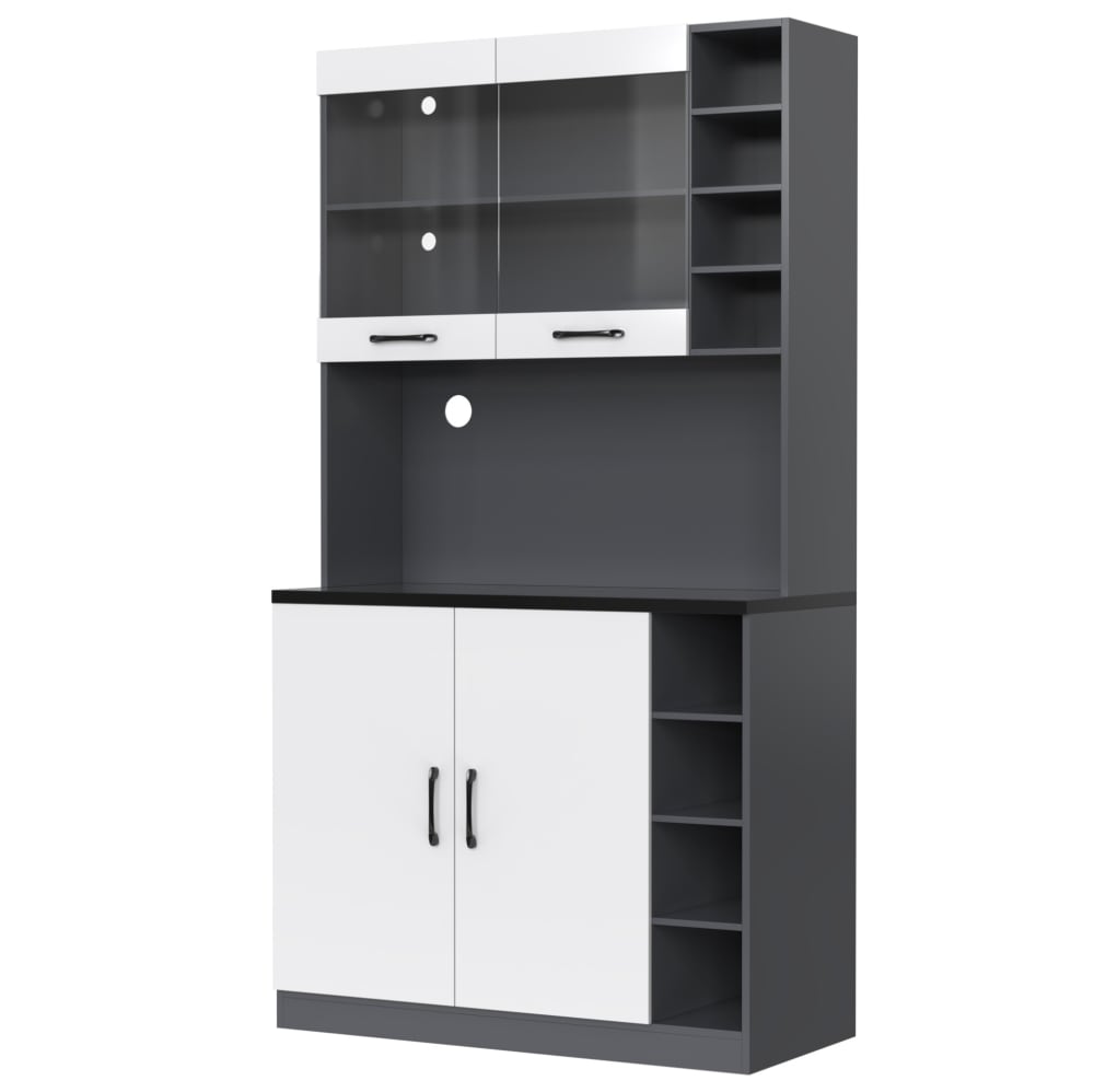 REDOM Küchenschrank aus MDF mit LED-Beleuchtung 100x47x187 cm, Weiß/Grau Weiß Spanplatte