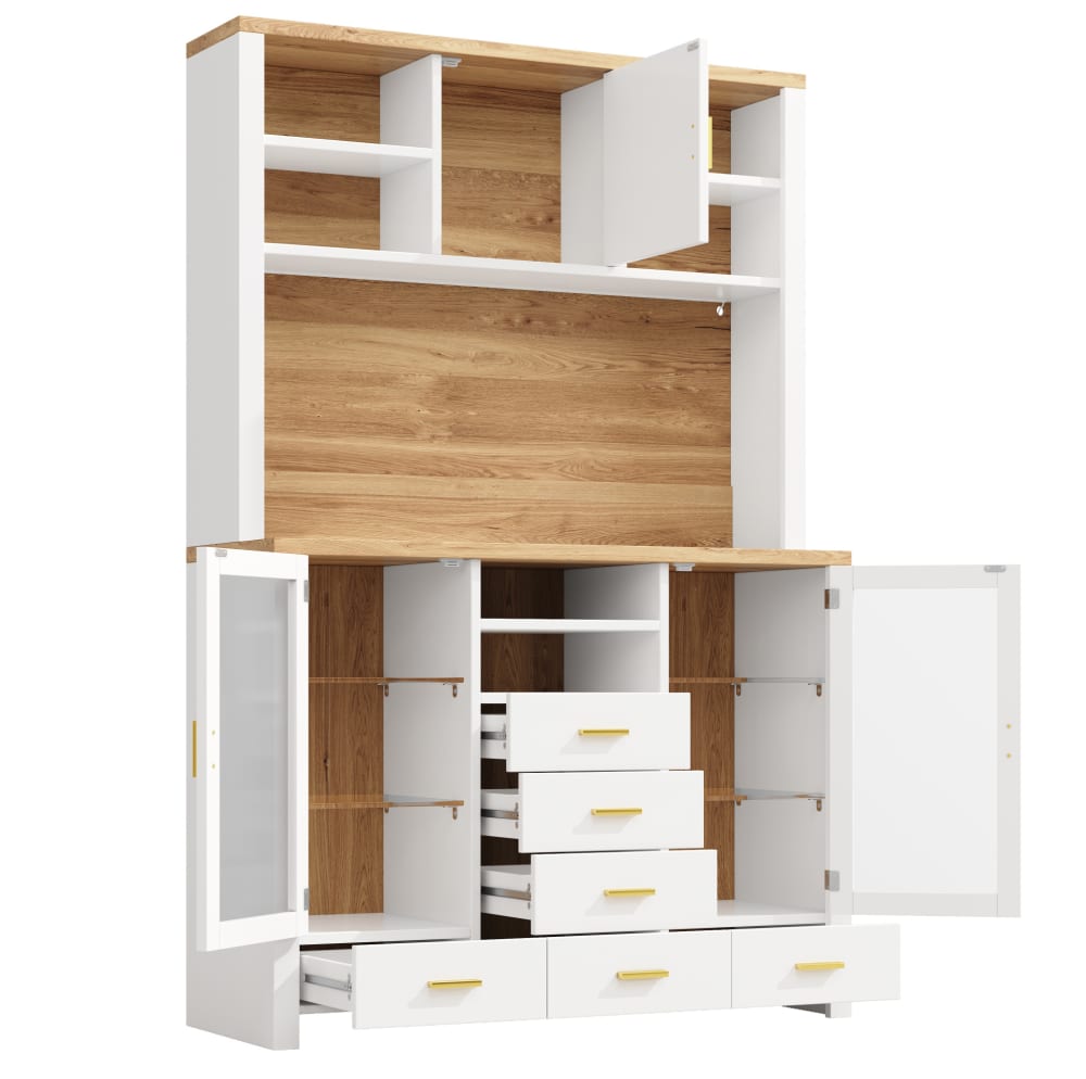 REDOM Buffetschrank aus Spanplatte mit LED-Lichtleiste 120x40x180 cm, Weiß style modern Weiß Glas