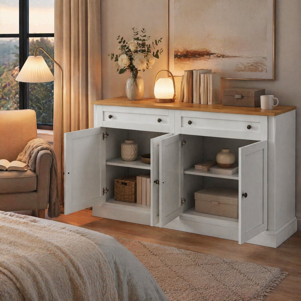 Sideboard aus Spanplatte mit 2 Schubladen 150x40x86 cm,