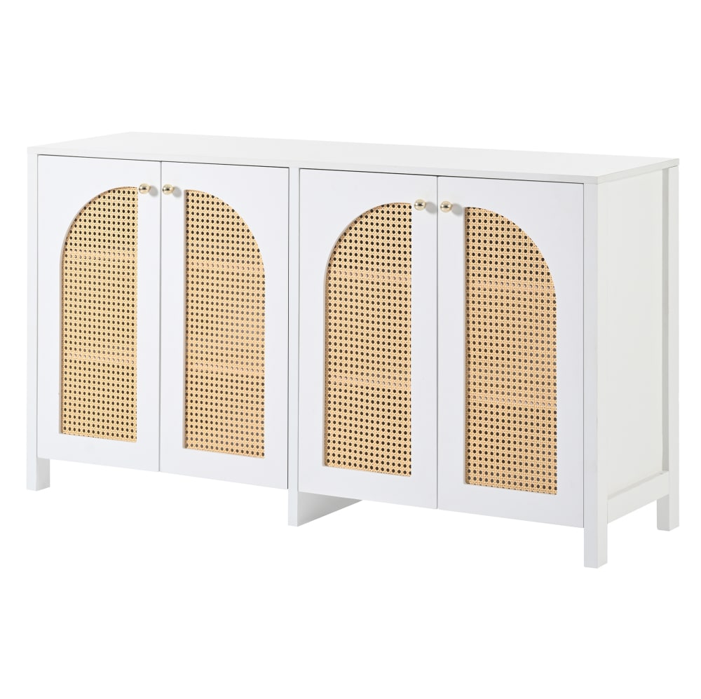 REDOM Sideboard aus MDF mit 4 Rattantüren, Weiß Weiß Spanplatte