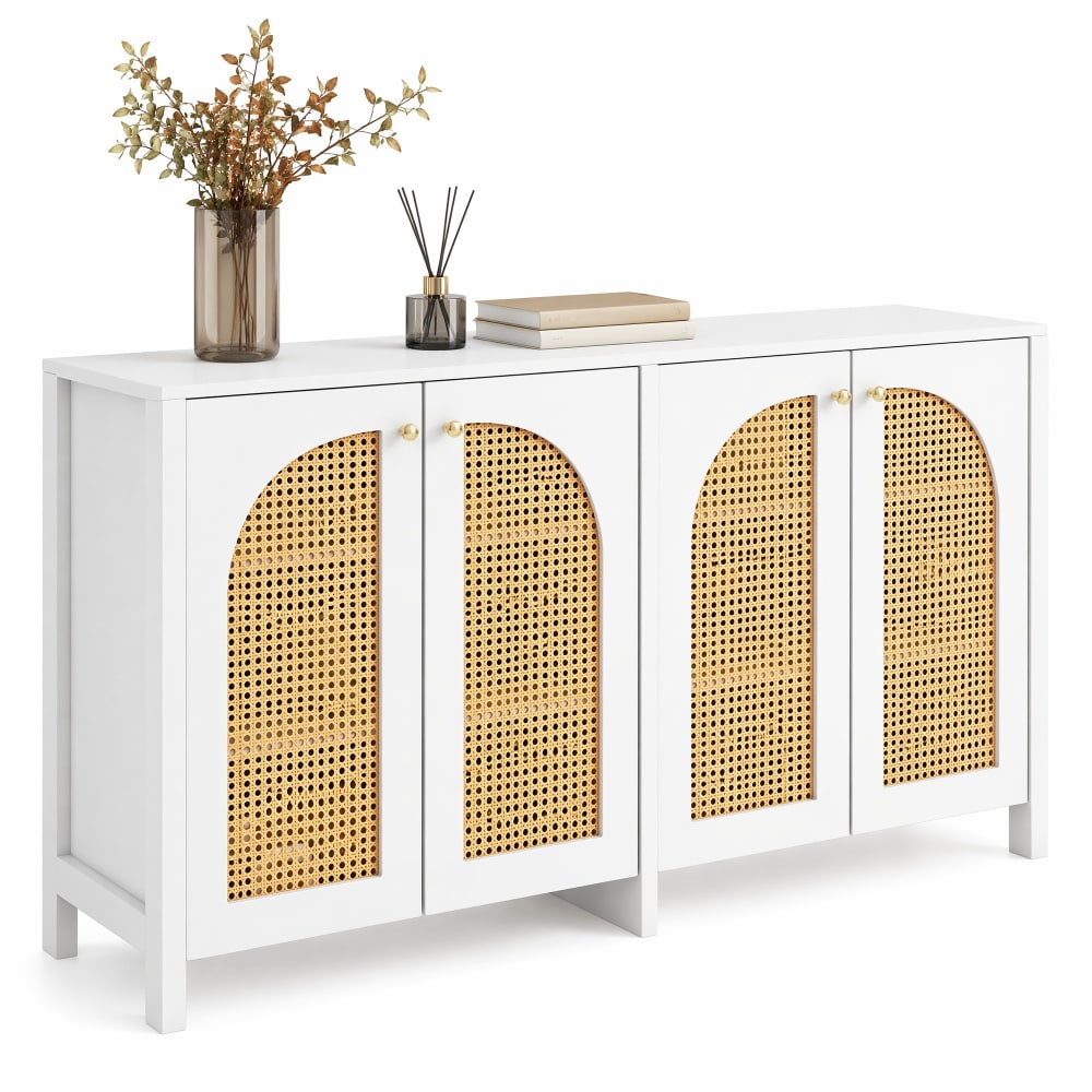 Sideboard aus MDF mit 4 Rattantüren, Weiß - Maisons Du Monde