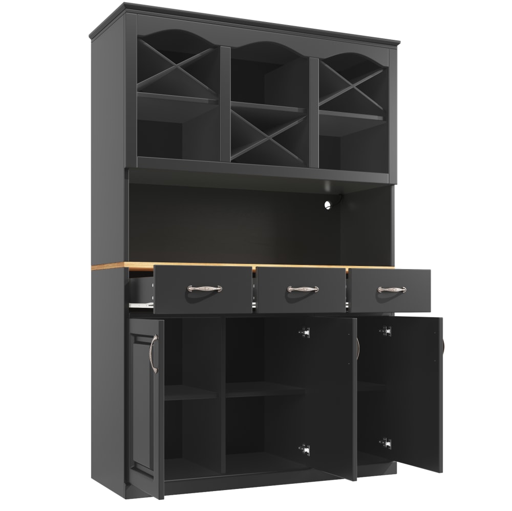 REDOM Küchenbuffet aus Spanplatte mit LED-Beleuchtung 120x40x180 cm, Schwarz style modern Schwarz Spanplatte