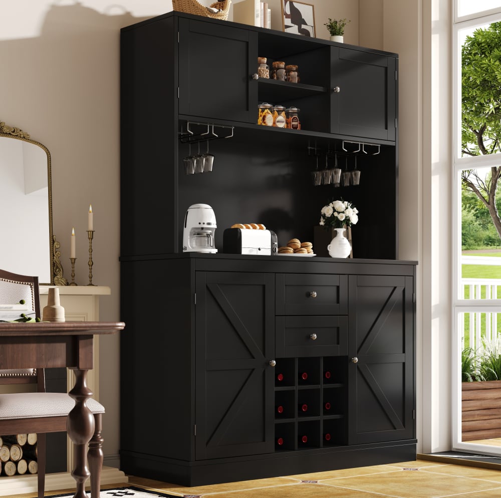 Küchenschrank aus MDF mit Weinregal 120x40x188 cm, Schwarz -