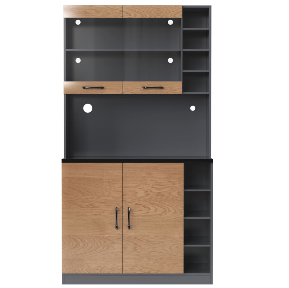 REDOM Küchenschrank aus MDF mit LED-Beleuchtung 100x47x187 cm, Grau/Natur Beige Spanplatte