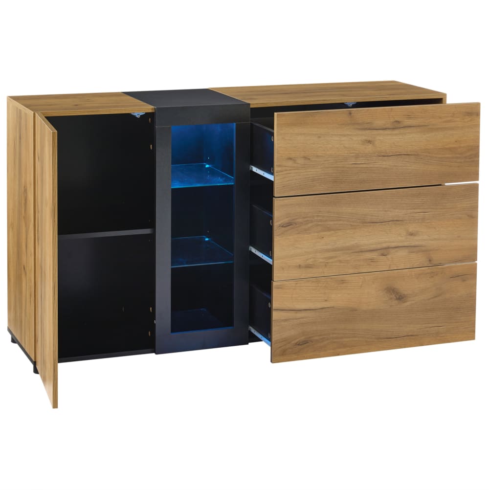 REDOM Sideboard aus Spanplatte mit LED 140x40x80 cm, Schwarz+Braun Braun Spanplatte