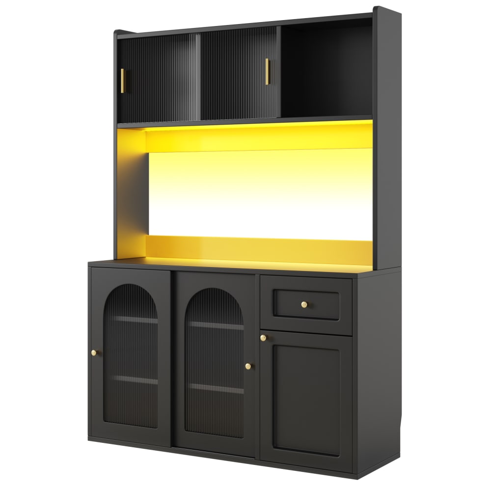 Buffet de cuisine en mdf et panneaux de particules noir 120x35x167 cm