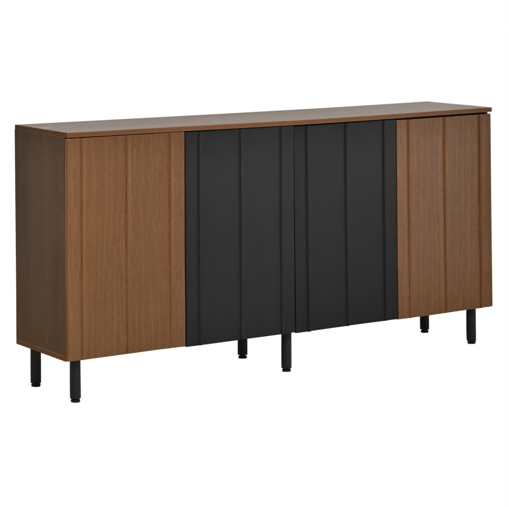 REDOM Buffet aus Spanplatte mit 4 Türen 160x35x80 cm, Nussbaum/Schwarz style modern Braun Spanplatte