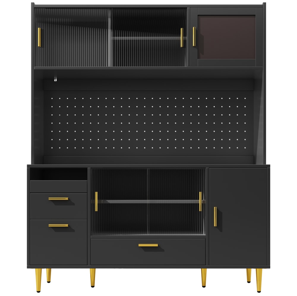REDOM Buffetschrank aus Spanplatte mit Smart-LED 140x40x180 cm, Schwarz style modern Schwarz Spanplatte