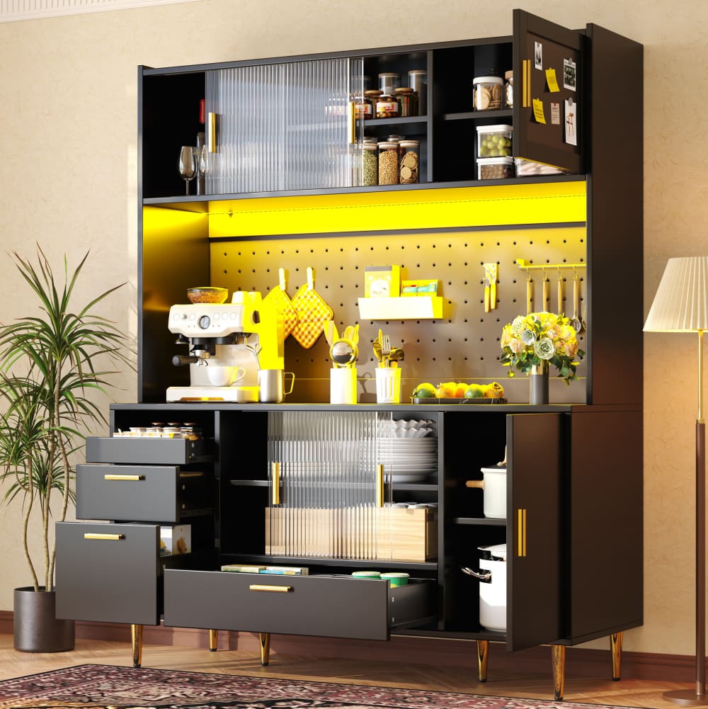 Buffet de cuisine en panneau de particules avec led noir 140x40x180 cm