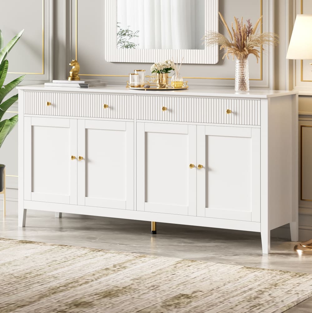 Sideboard aus MDF mit 2 Schubladen 160x40x82 cm, Weiß - Maisons