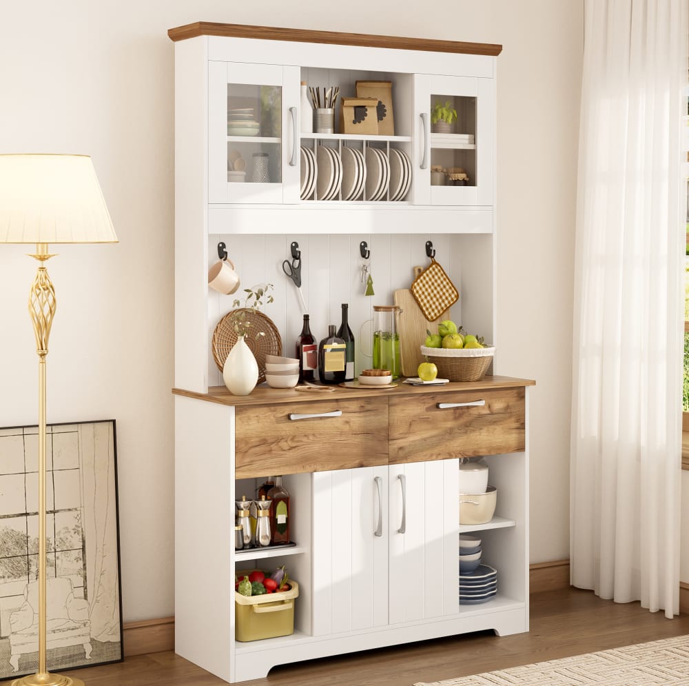 Buffetschrank aus Spanplatte 106x39x176,5 cm, Natur/Weiß -