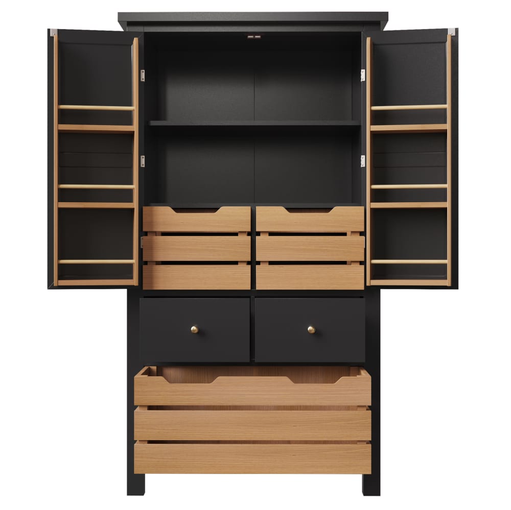 Buffet de cuisine en mdf avec 5 tiroirs noir 80x40x140 cm