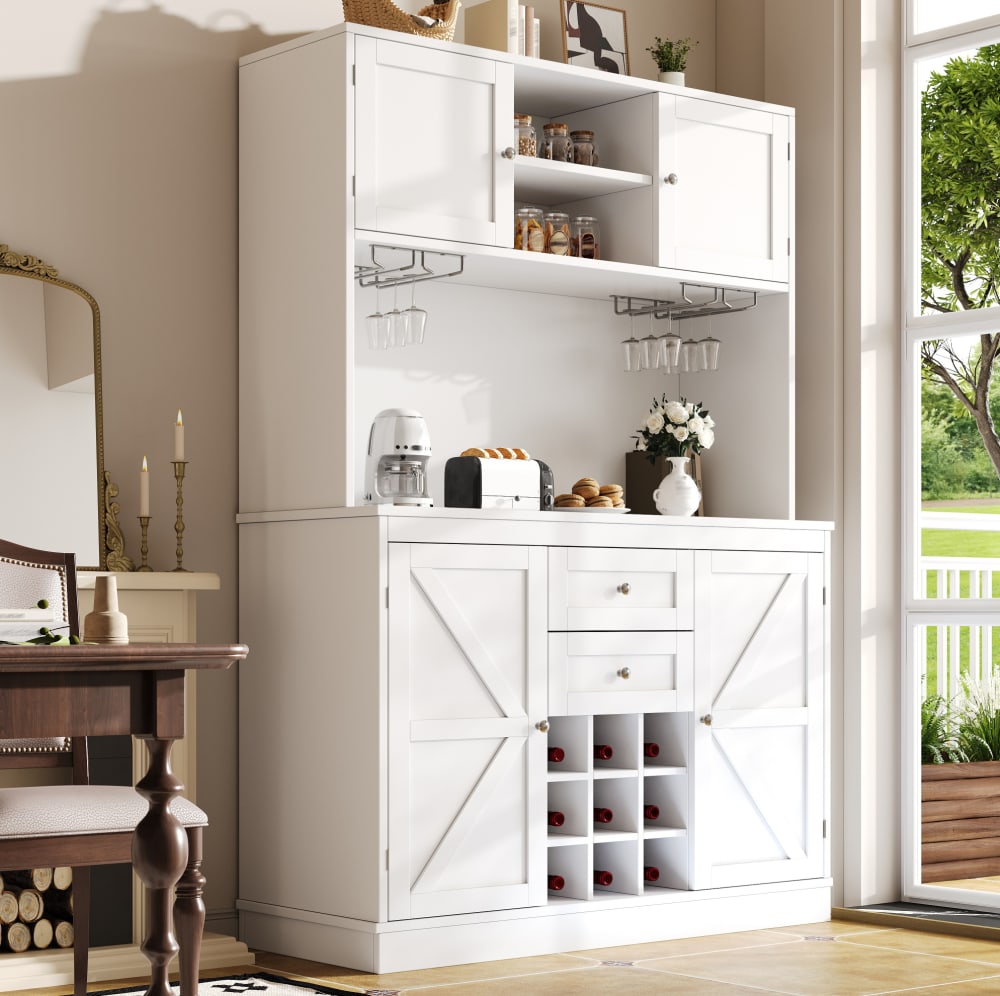 Buffet de cuisine en mdf et métal avec casier blanc 120x40x188 cm