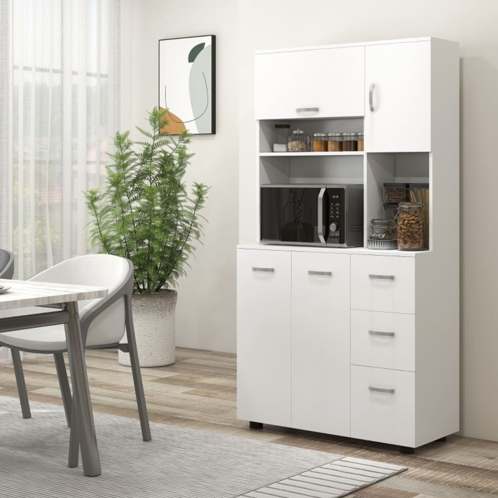 Buffet de cuisine en bois avec rangements blanc 89x39,5x168 cm