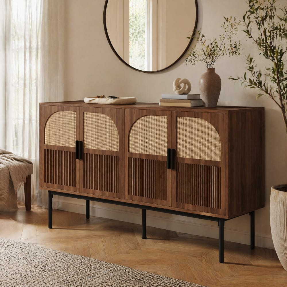 Sideboard aus Spanplatte mit 4 Türen 140x40x80 cm, Natur -