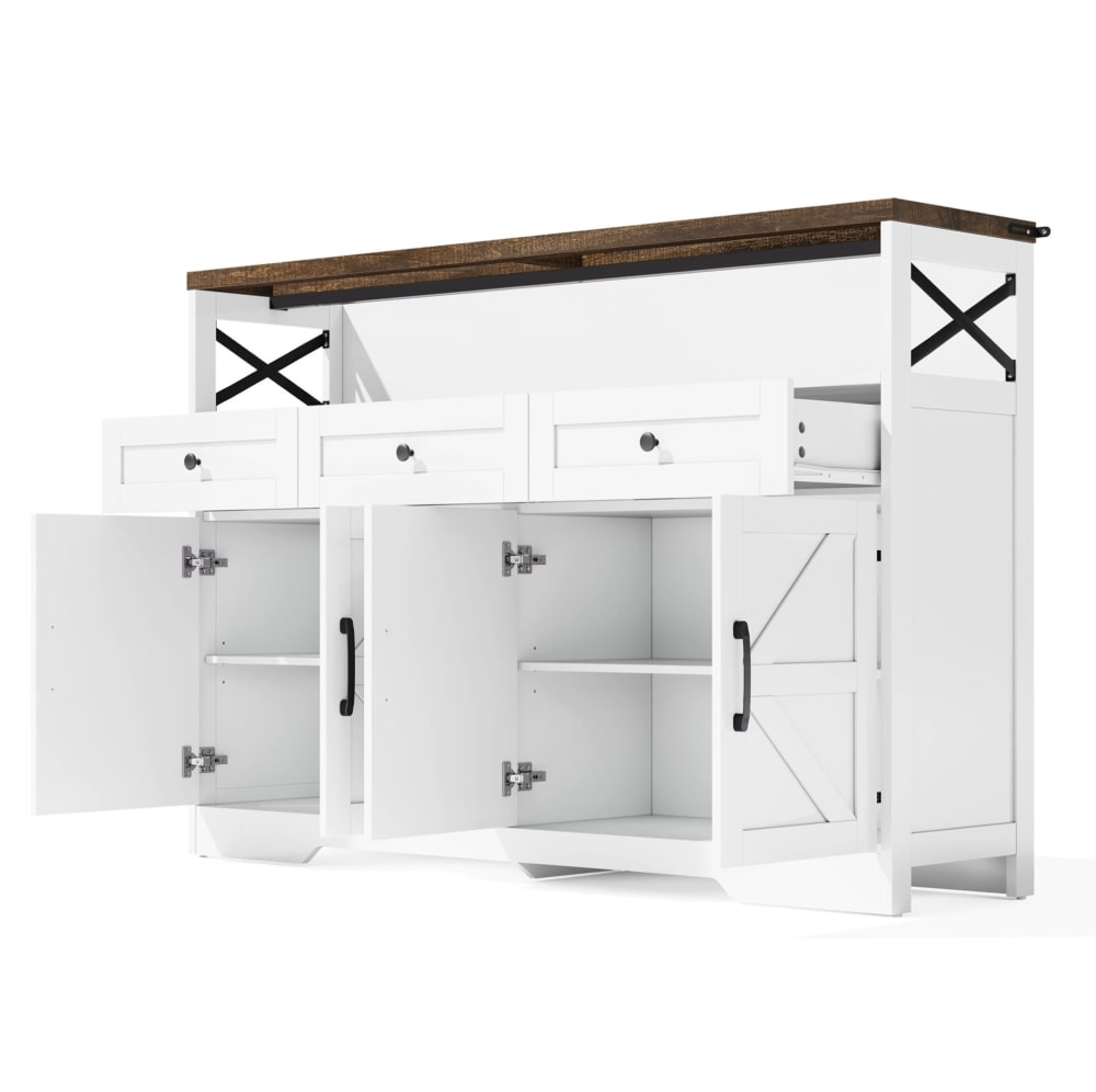 REDOM Buffetschrank aus MDF mit 3 Schubladen 140x35x95 cm, Braun/Weiß Braun Spanplatte