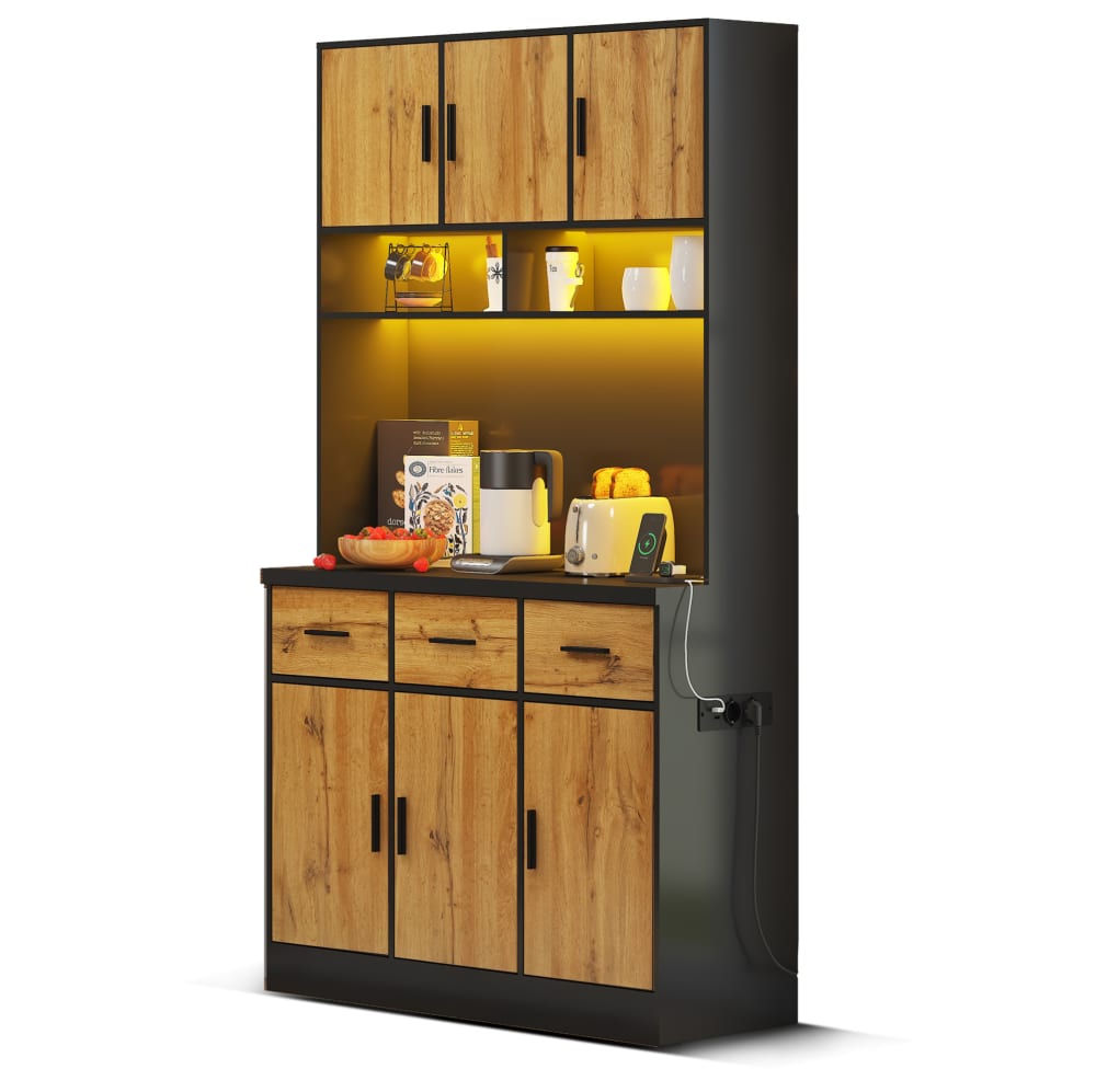 Buffets de cuisine en mdf avec led noir et naturel 100x40x180 cm