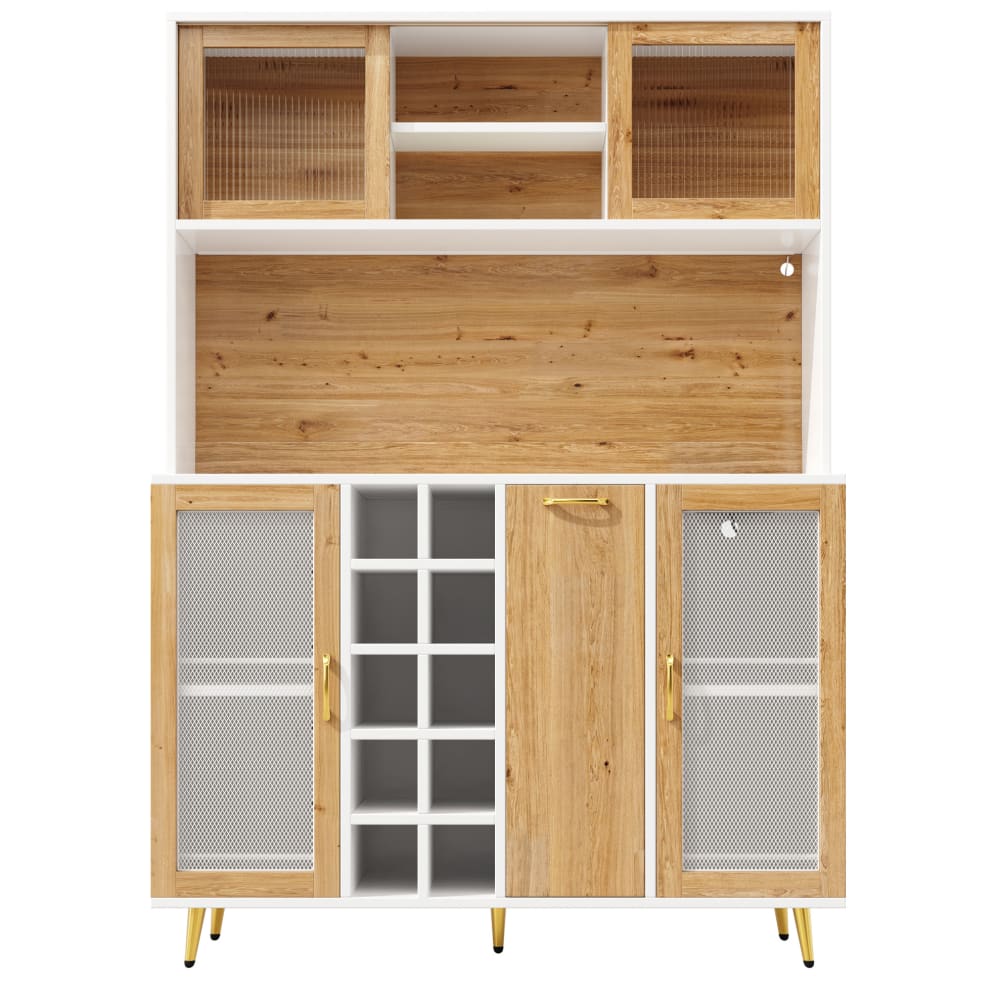 REDOM Buffetschrank aus Spanplatte mit LED und Steckdose 120x40x170 cm, Weiß style modern Weiß Spanplatte