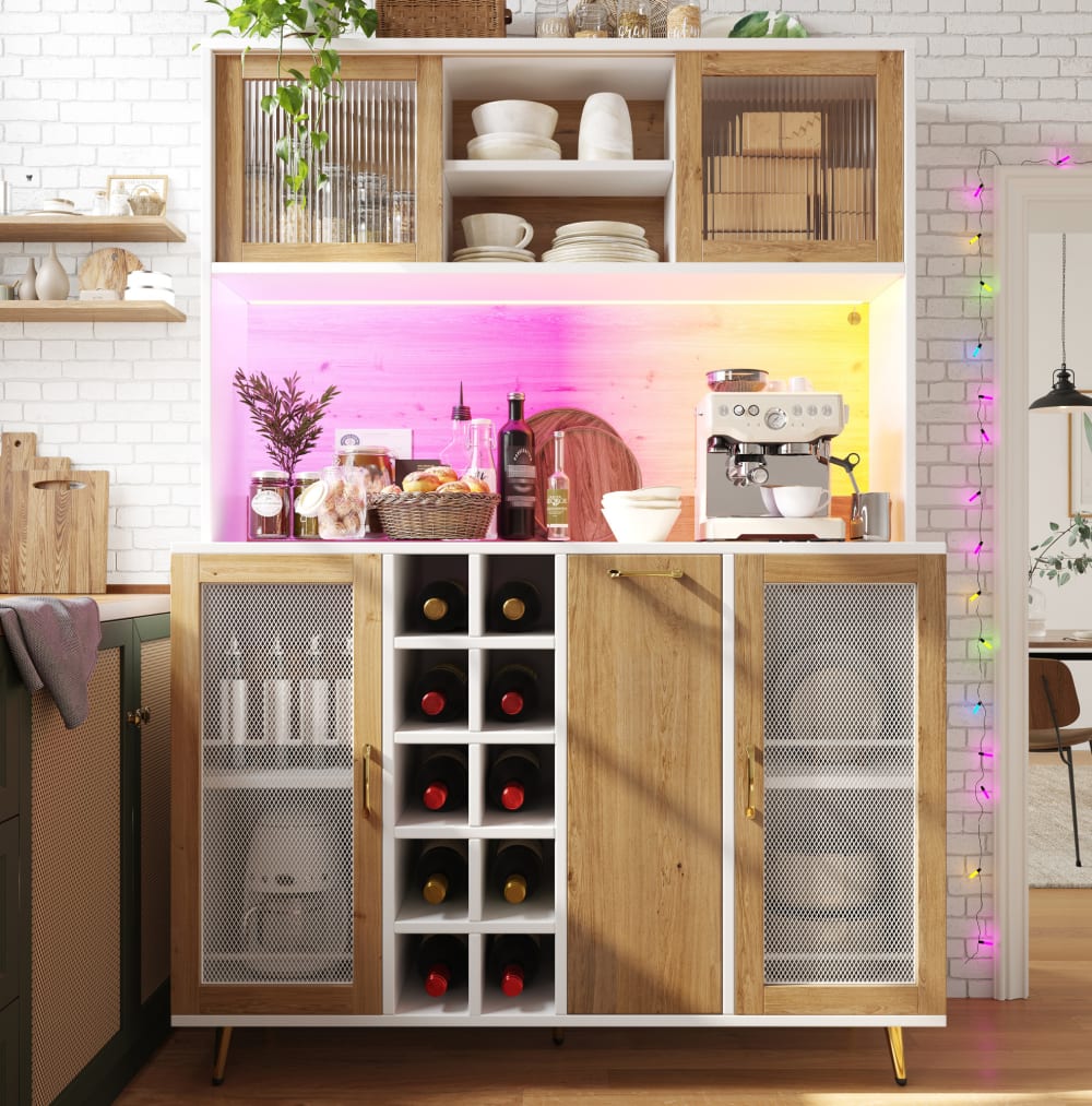 Buffetschrank aus Spanplatte mit LED und Steckdose 120x40x170 cm,