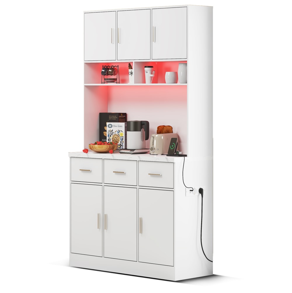 REDOM Küchenschrank aus MDF mit LED-Beleuchtung 100x40x180 cm, Weiß Weiß Spanplatte
