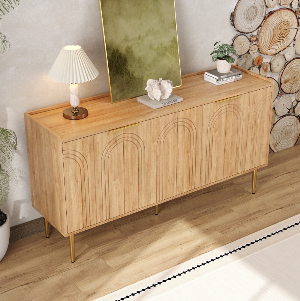 Buffet en mdf avec étagères réglables naturel 140x38x75 cm