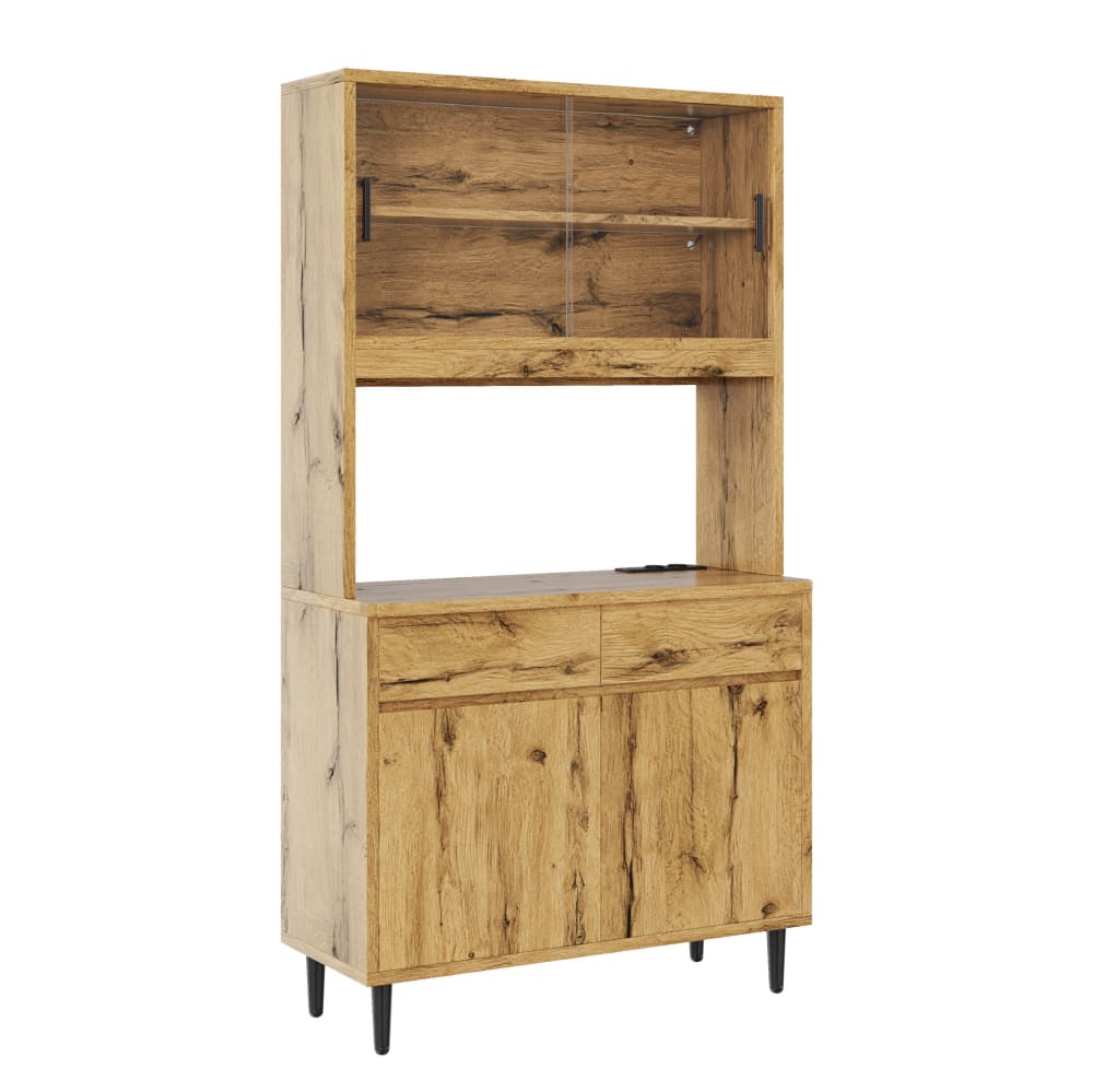 REDOM Buffetschrank aus Spanplatte mit LED 100x40x185 cm, Eiche Beige Spanplatte