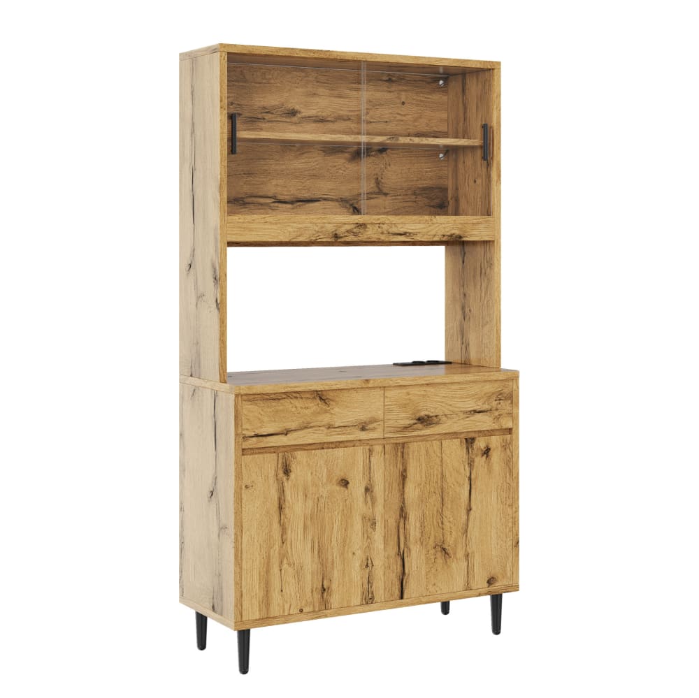 Buffet haut en panneaux de particules avec led chêne 100x40x185 cm