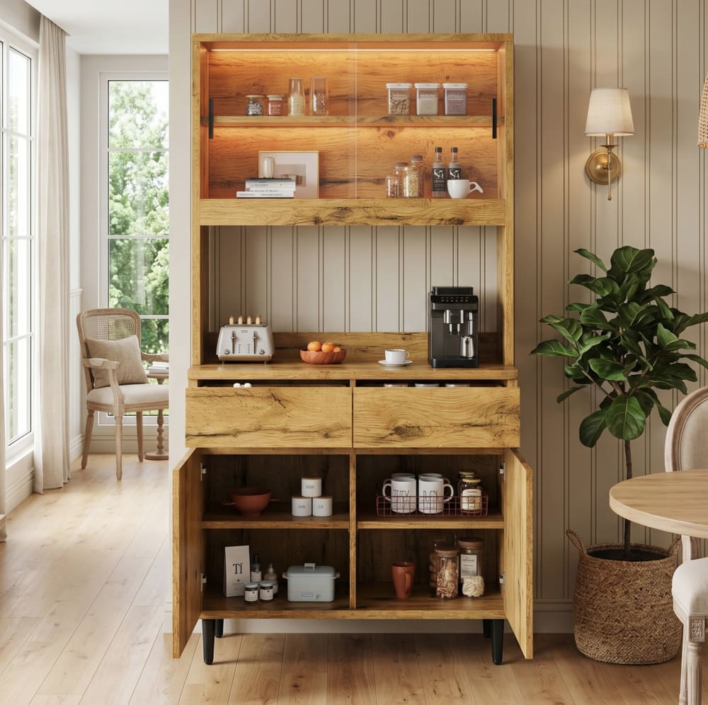 Buffetschrank aus Spanplatte mit LED 100x40x185 cm, Eiche -