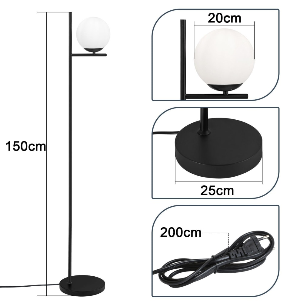 Lampadaire fer verre noir 25x25x150cm e27 — vue 4