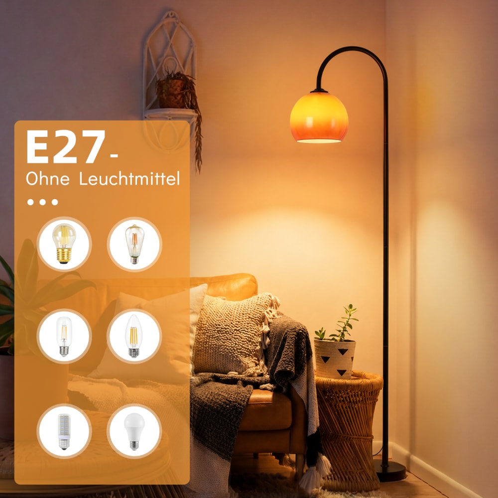 Lampadaire fer verre noir 36x25x160cm e27 — vue 4