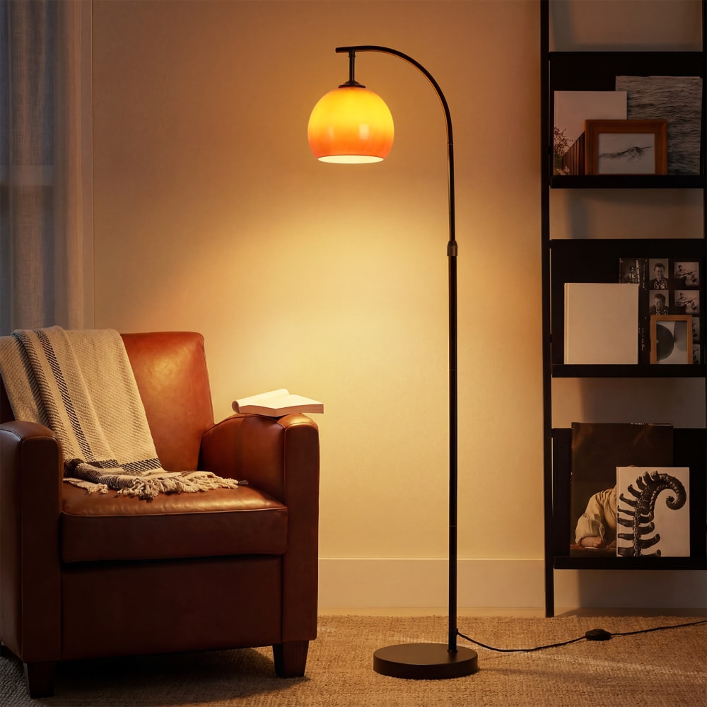 Lampadaire fer verre noir 40x25x160cm e27 — vue 3