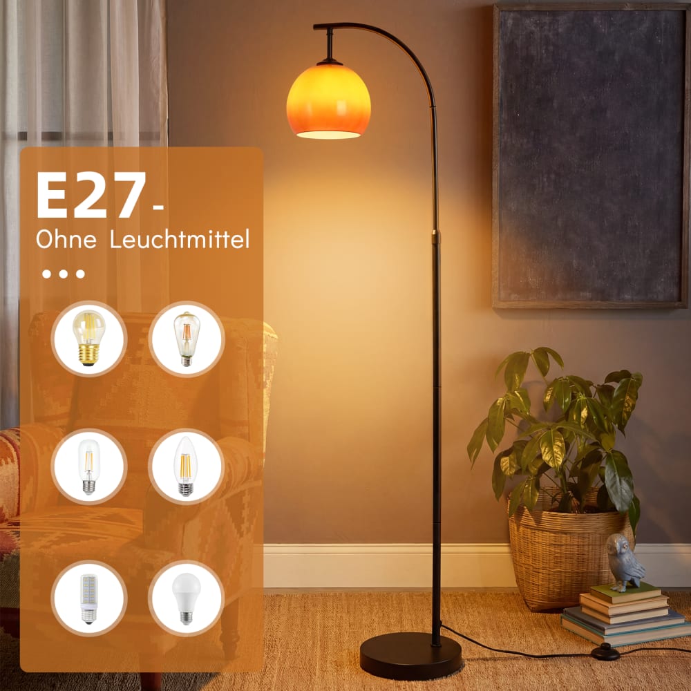 Lampadaire fer verre noir 40x25x160cm e27 — vue 4