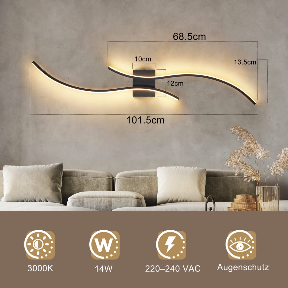 Applique murale aluminium noir 101.5x13.5x4.9cm led — vue 4