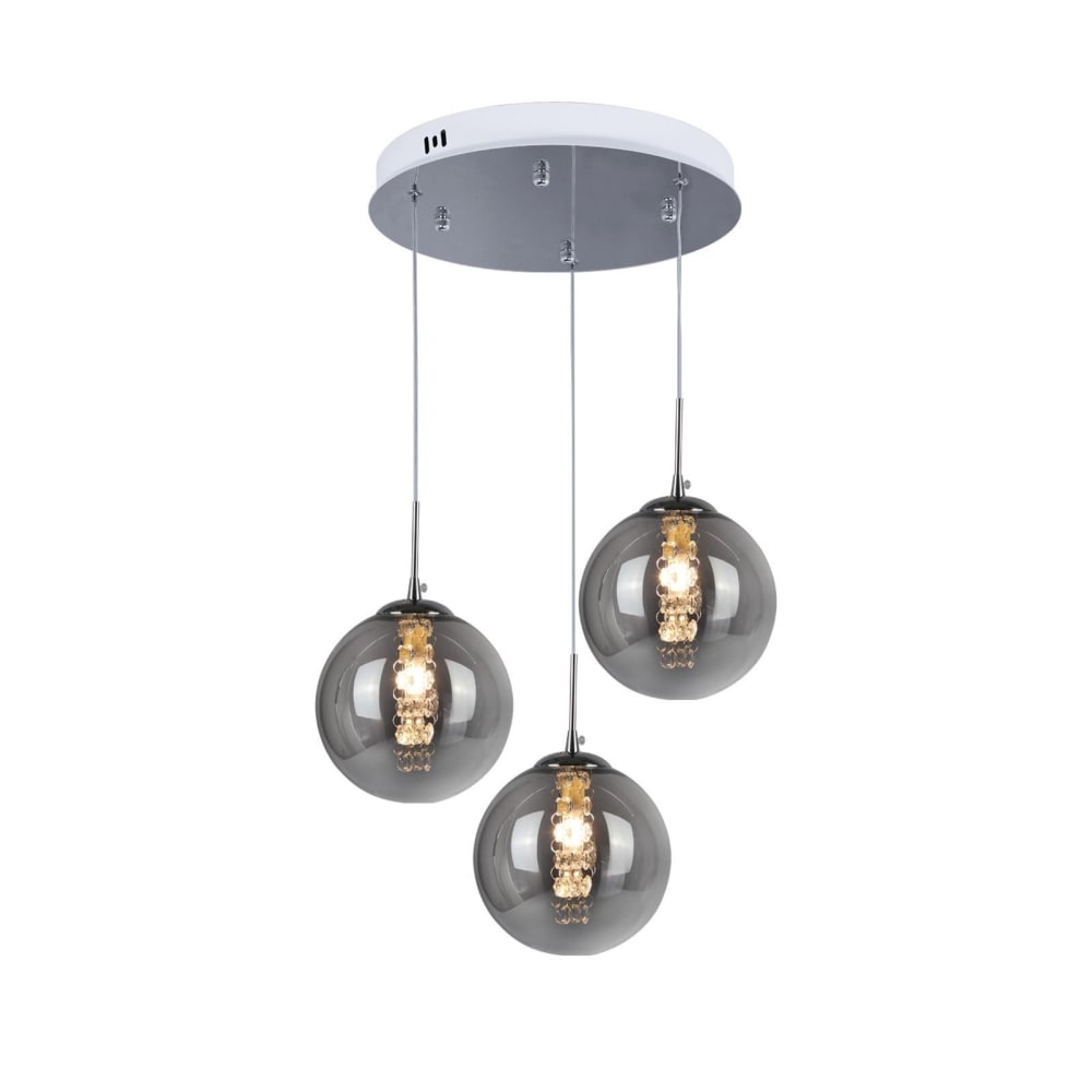 Suspension en fer et verre, gris fumé, h.150cm