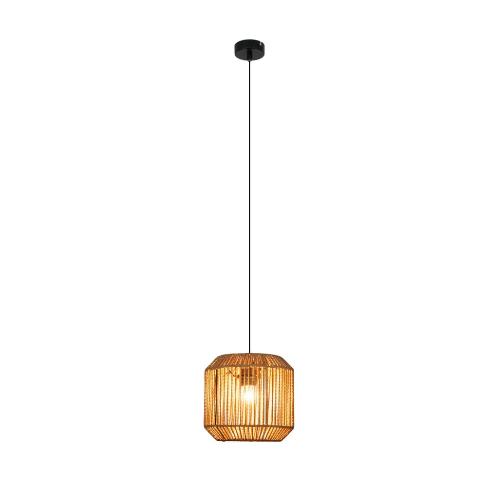Suspension en fer et corde en chanvre, noir et beige clair, h.146cm