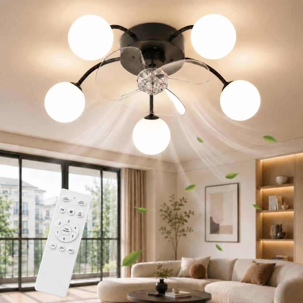 Deckenventilator Mit Licht Eisen 50x10x17 cm Schwarz Weiß G9