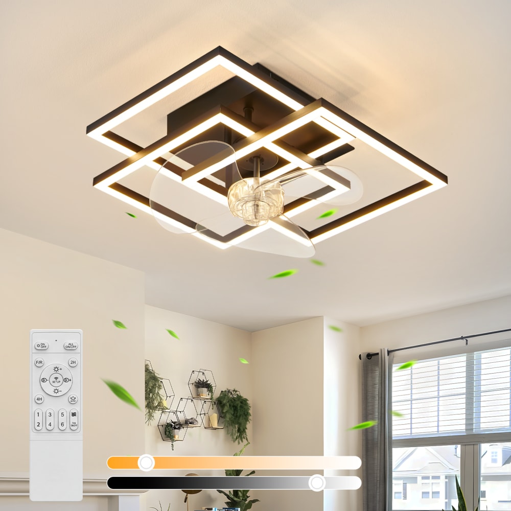 LED Deckenventilator Mit Licht Eisen 37x37x16.5cm Schwarz 29W -