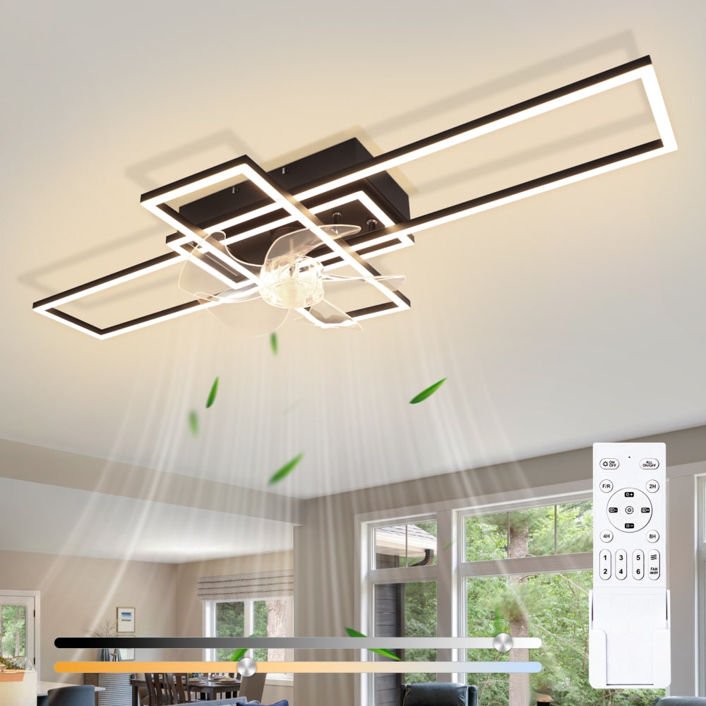 LED Deckenventilator Mit Licht Eisen 94x42x15.5cm Schwarz 41W -