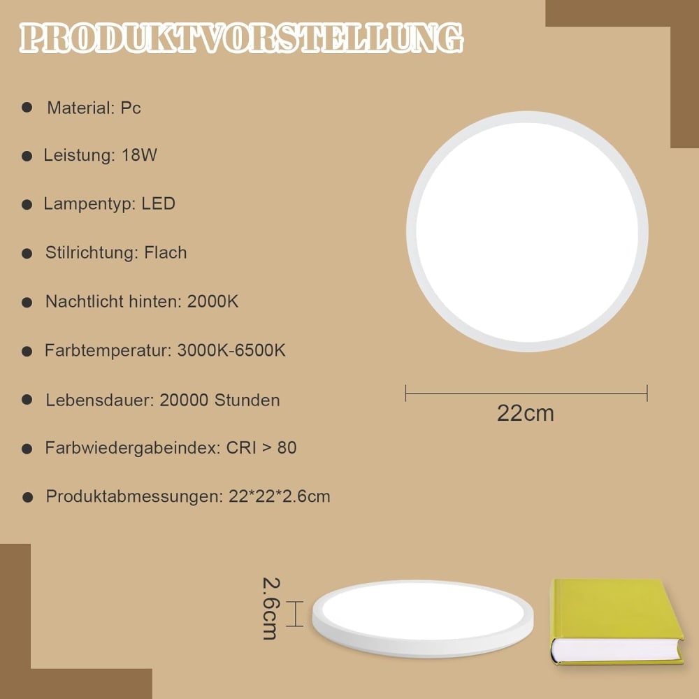 Plafonnier plastique blanc 22x22x2.6cm led 18w — vue 4