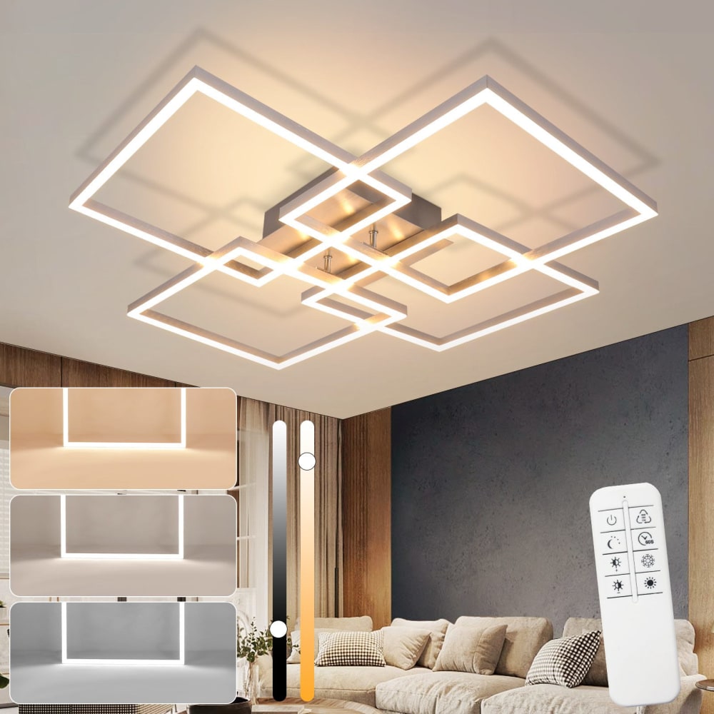 Plafonnier fer argenté 72.4x72.4x7.3cm led 48w — vue 3