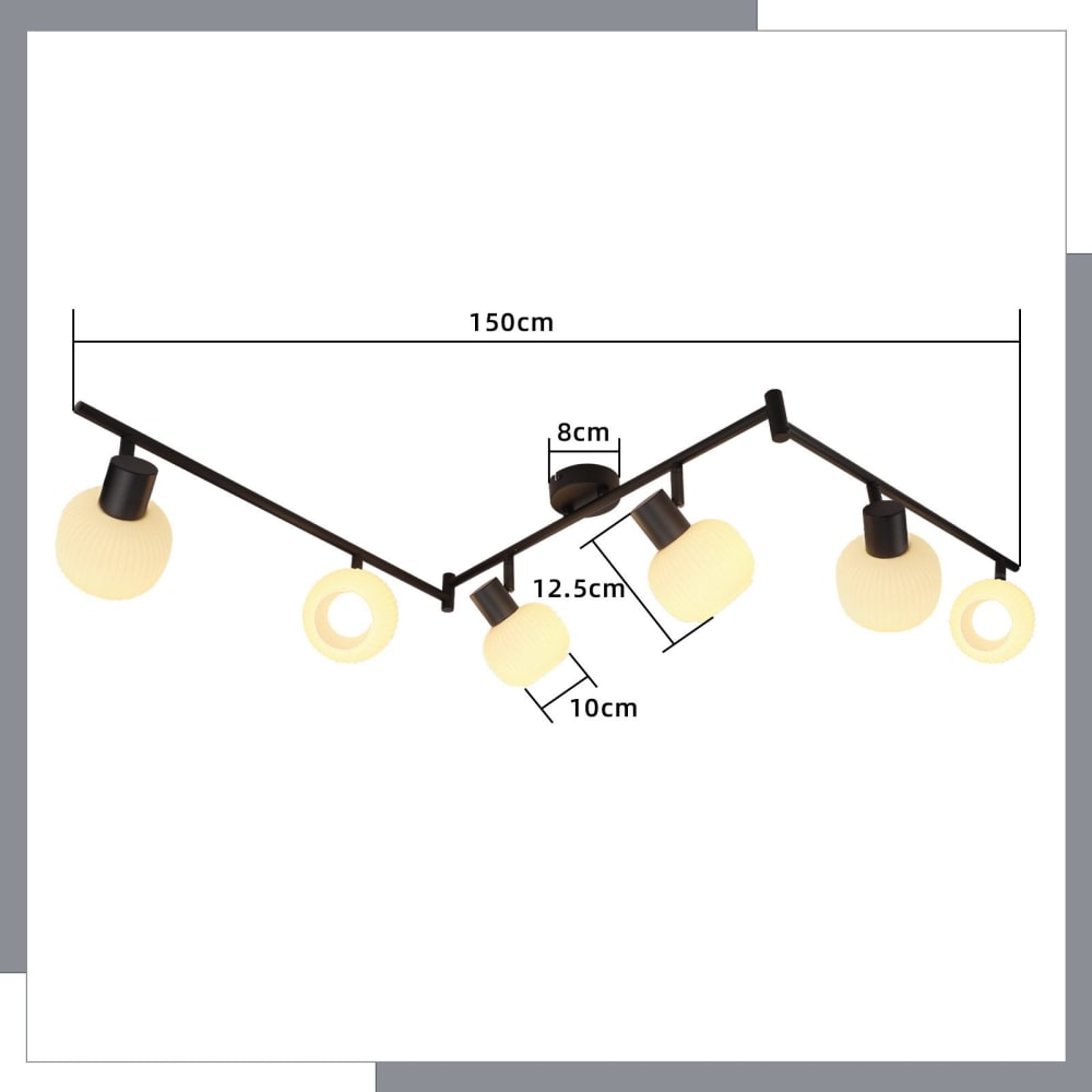 Spot de plafond fer noir 150x10x17.5cm e14 6 flammes — vue 4
