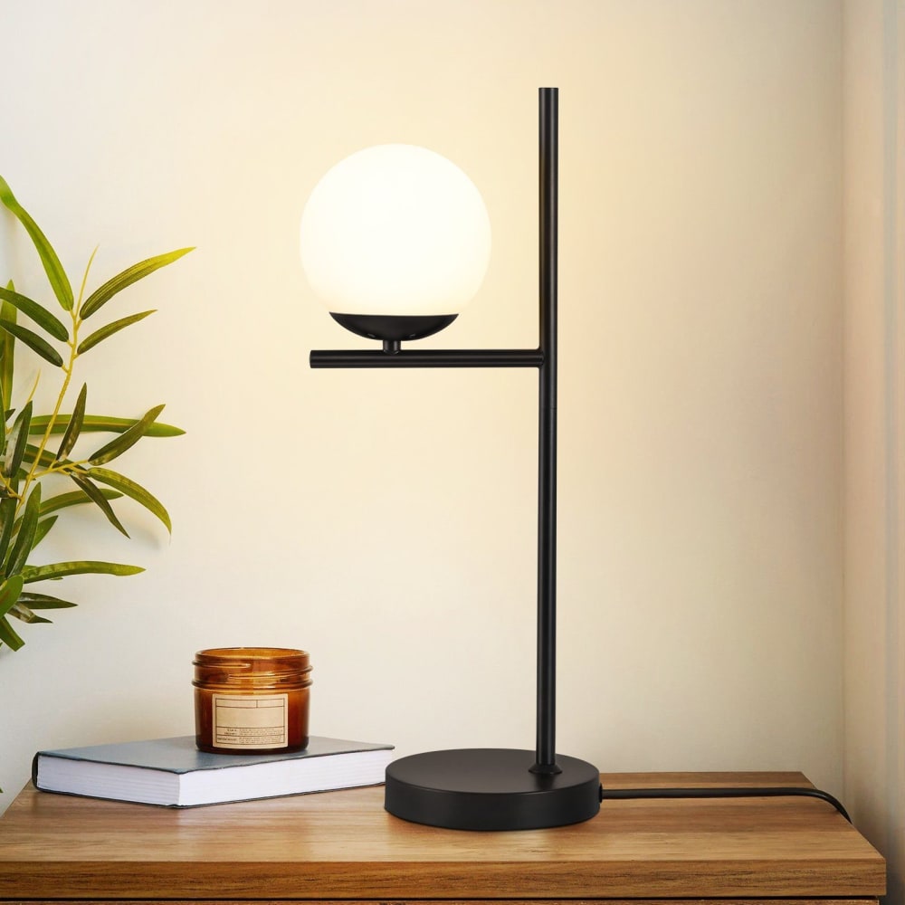 Lampe de table fer verre noir 26x21x30cm e27 — vue 3
